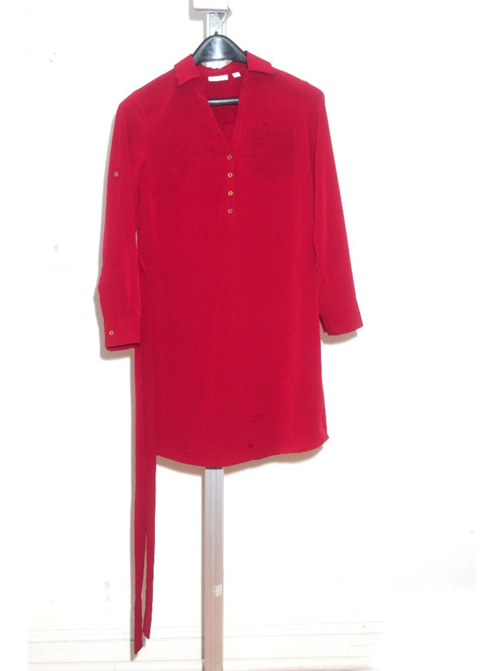NEW YORK & COMPANY Women's Small Red Long Sleeve Mini Dress Tie Waist Dress